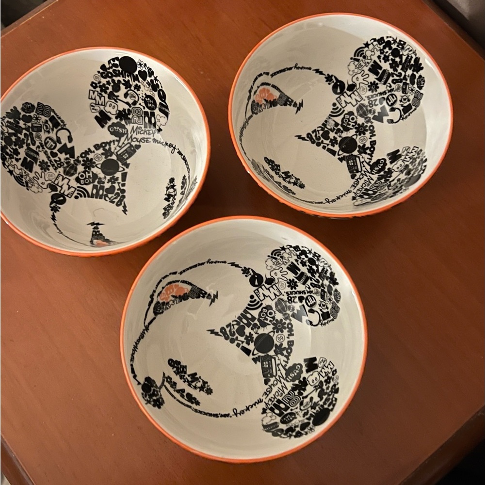 NEW - 3 Small Ceramic RICE, ICE CREAM or TIDBIT BOWLS  - MICKEY MOUSE THEME